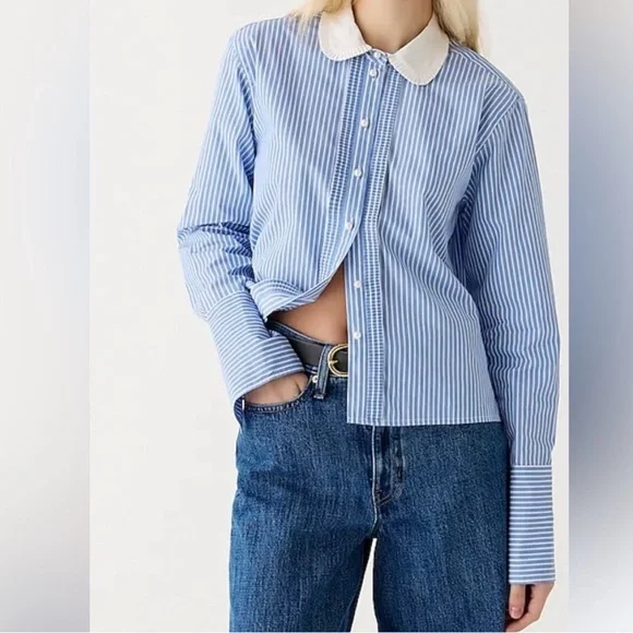J crew Slight Cropped garçon shirt with pearl buttons in stripe Size 6 NWT - Picture 2 of 10